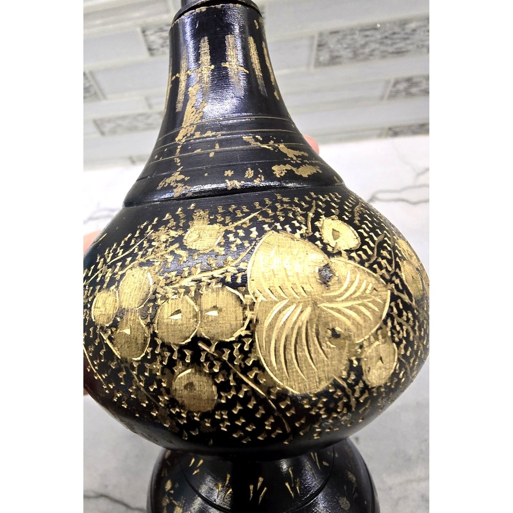 Black and Gold Brass 13 Inches Tall Rose Water Sprinkler/Gulabdan - Picture 6 of 11